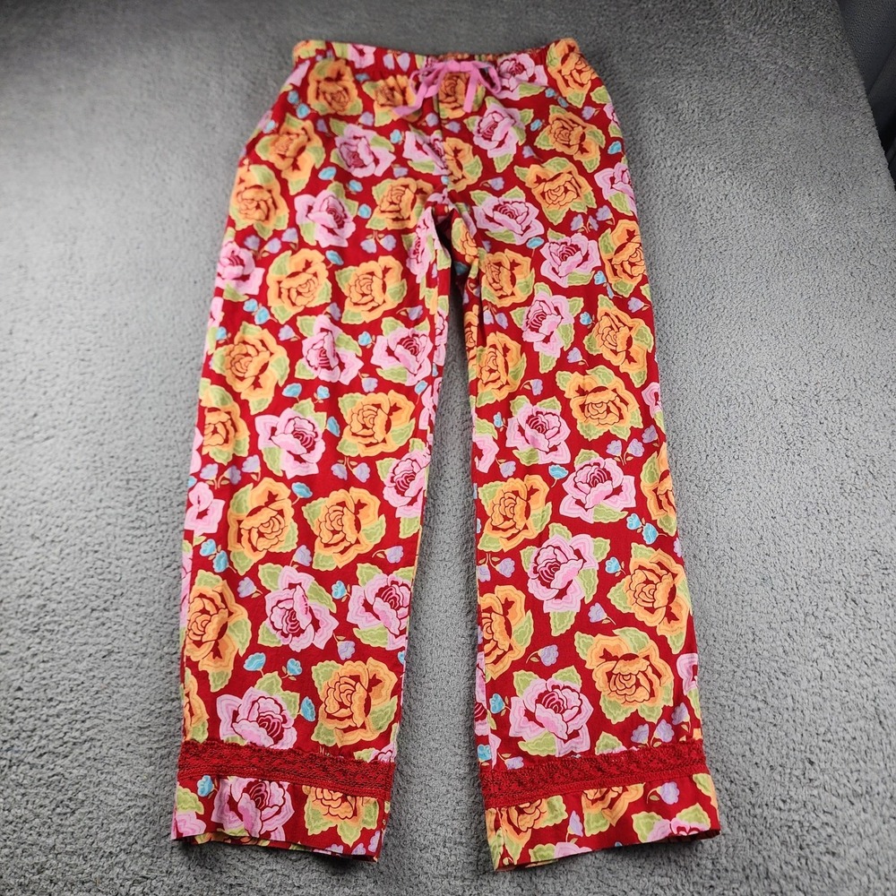 Nick & Nora Pajama Pants Womens Medium Red Rose Floral Print Lounge Sleepwear PJ